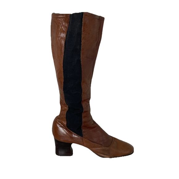 RARE VTG 60s 70s Brown Leather Tall Go Go Boots Carnaby St England Women Sz 6 - Picture 2 of 16